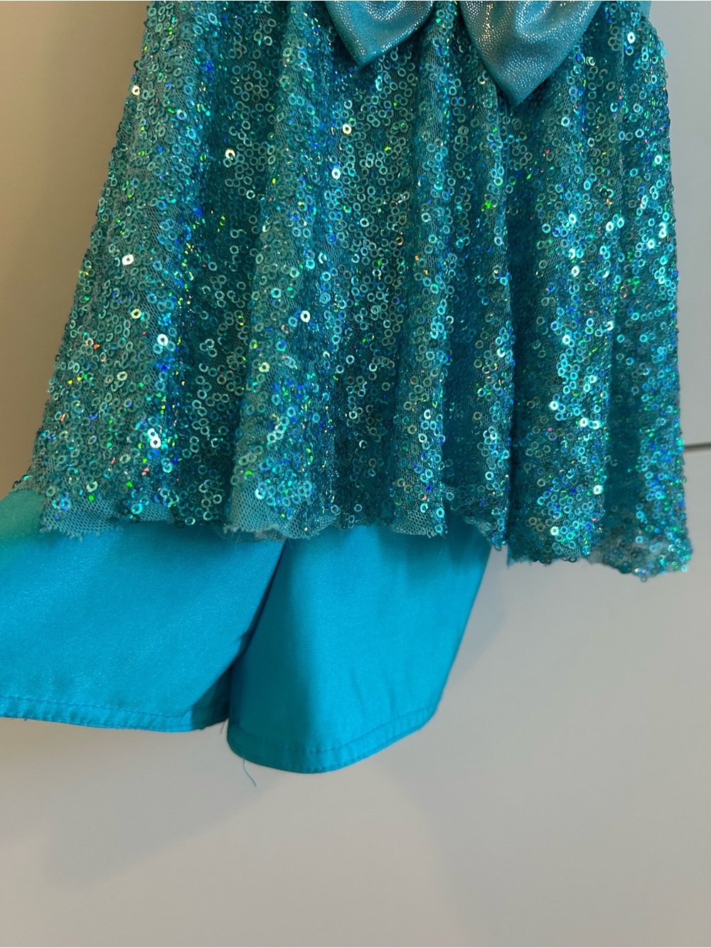 Teal Sequin Dance Costume with Bow - Size ISC - Picture 5 of 14